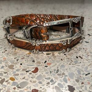 Vintage Cache brown leather silver embellishment buckle belt small s
